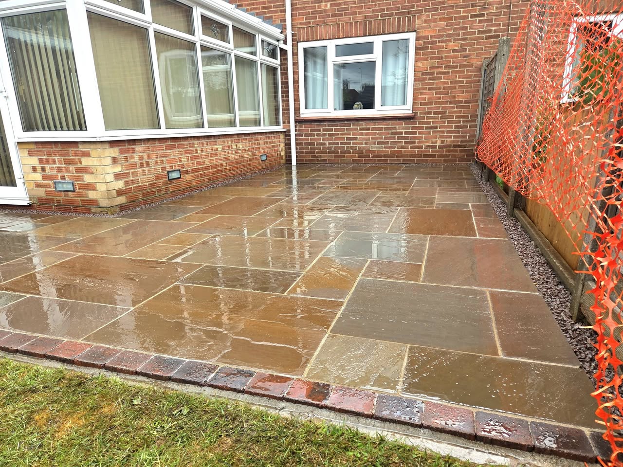 Stalham autumn brown sandstone patio — finished result